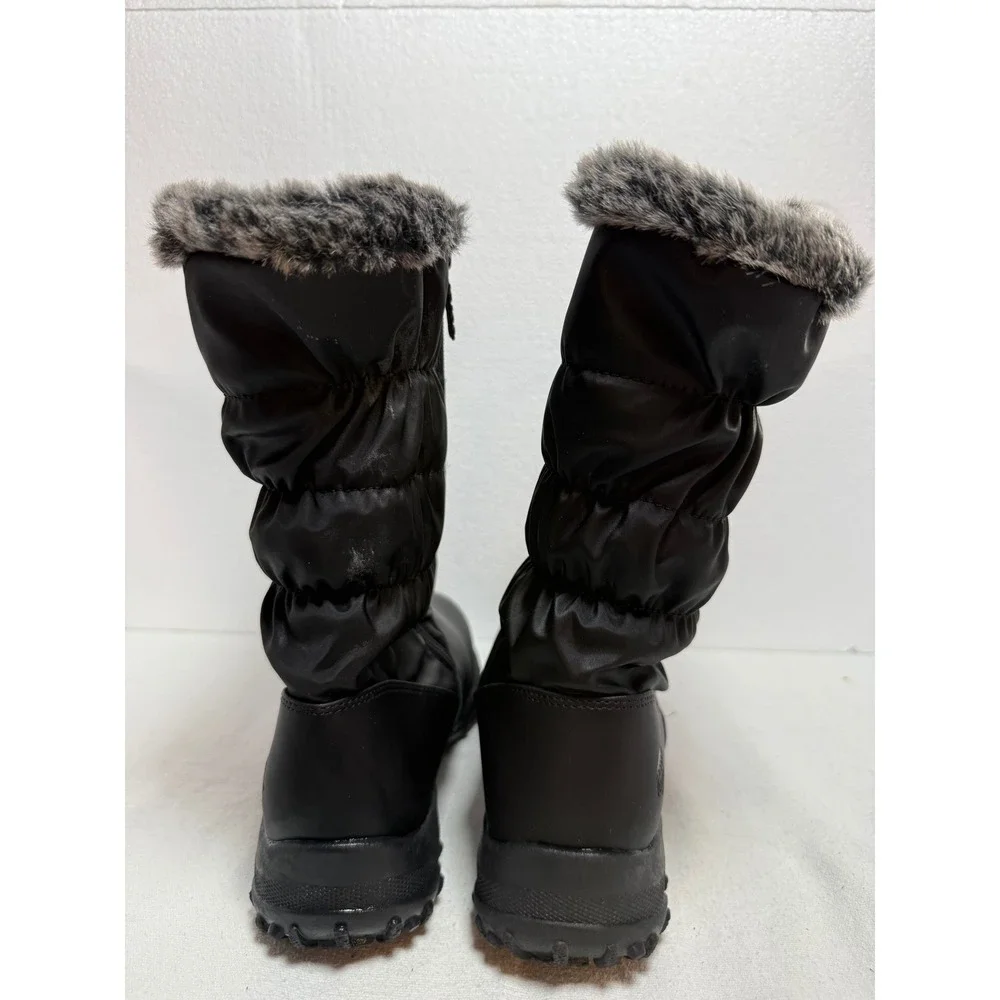 Totes Henrique II Snow Boots Women Size 10 Black Excellent Faux Fur Trim Quilted